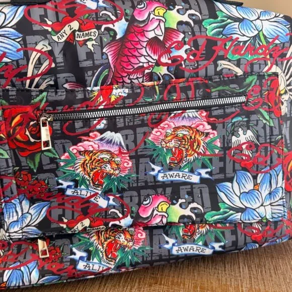 Ed Hardy Extra Large Nylon Duffle Bag/Travel Bag Love Kills Slowly - Picture 6 of 7